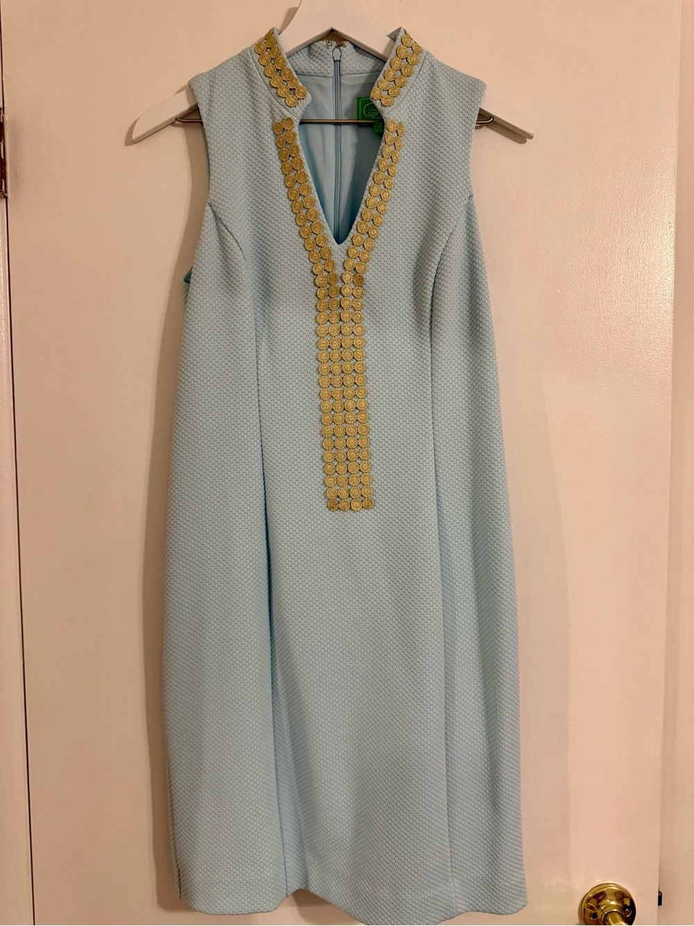 Pappagallo Light Blue Sleeveless Midi Dress with Gold Embellishment